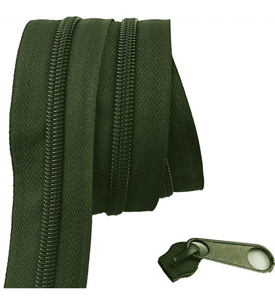 Zip spirálový khaki 8 mm metráž 