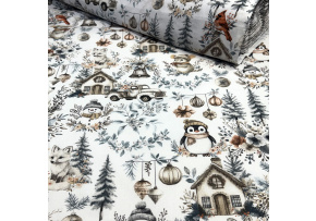 Świąteczna tkanina bawełniana wzór 06 na białym tle