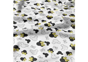 Tkanina bawełniana wzór Myszka Miki z żółtymi kokardkami na białym tle