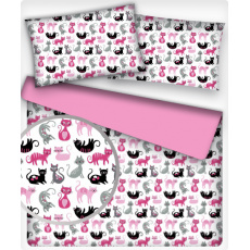 Tkanina bawełniana wzór Koty różowe na bilym tle 208