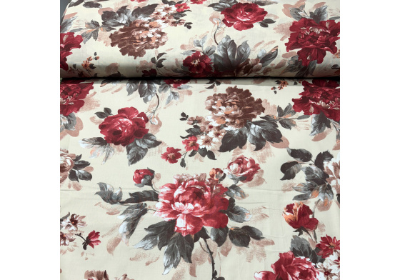 Bavlněné látký vzor kytíčky Pivonka na sv. žlutém