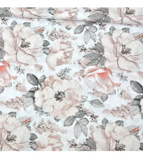 Tkanina bawełniana wzór Piwonia na białym tle