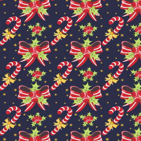 Świąteczna tkanina bawełniana wzór Lollipop na granatowym tle