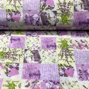 Tkanina bawełniana wzór Kwiaty i Litery kolor fioletowy
