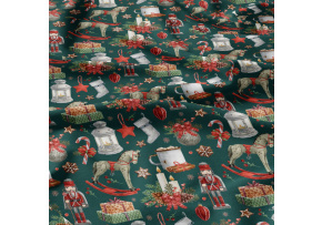 Świąteczna tkanina bawełniana wzór Świąteczny na zielonym tle Świąteczna tkanina bawełniana wzór Świąteczny na zielonym tle