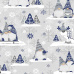 Świąteczna tkanina bawełniana wzór szaro-niebieskie Skrzaty 
