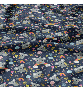 Tkanina bawełniana wzór pandy na tęczy na granatowym tle