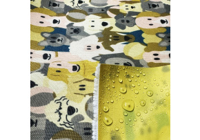 Tkanina wodoodporna KODURA wzór Pieski 7 na kremowym tle