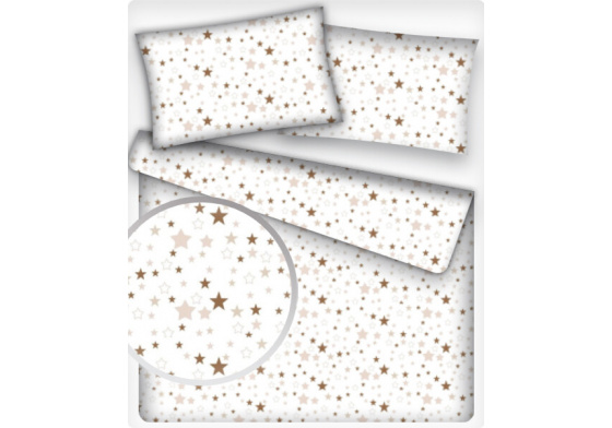 Tkanina bawełniana brązowe gwiazdki na białym tle