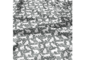 Tkanina bawełniana wzór białe koty na szarym tle