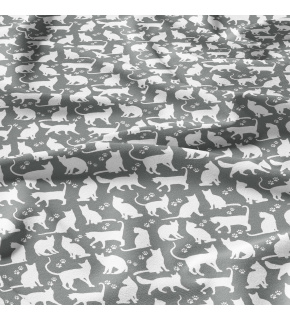 Tkanina bawełniana wzór białe koty na szarym tle