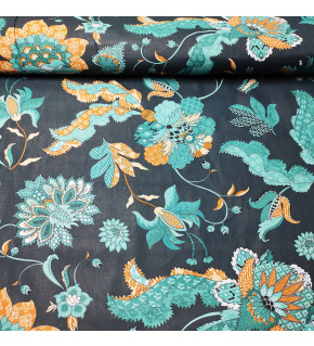 Tkanina bawełniana wzór Powiew żółty na ciemnozielonym tle