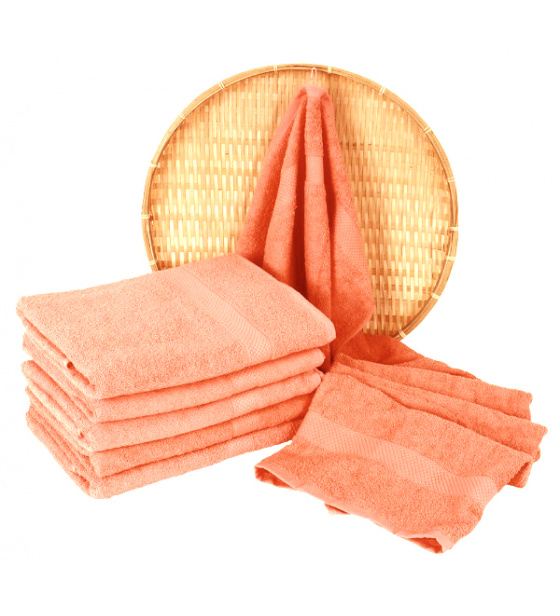 Koralowy ręcznik frotte Darsi - 50x100 cm