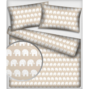 Tkanina bawełniana wzór białe słonie na beżowym tle