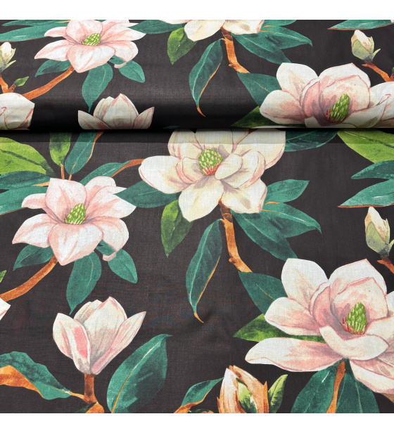 Bavlněná látka Květiny na černém