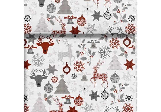 Vánoční bavlněná dekorační látka, metráž 160 cm, vzor MIX bilý