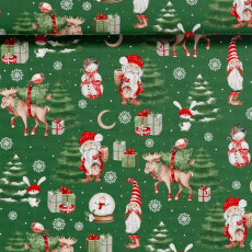 Tkanina bawełniana świąteczna wzór Bałwana na zielonym tle