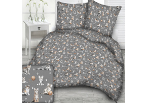 Tkanina bawełniana wzór Kot z piłką na szarym tle