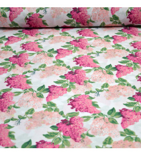 Tkanina bawełniana z wzorem różowego bzu na białym tle