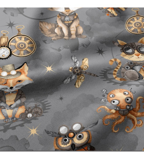 Tkanina bawełniana wzór Małe zwierzęta na Grafitowym tle