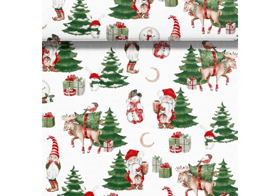 Vánoční bavlněná dekorační látka, metráž 160 cm, vzor sněhulák na bílém