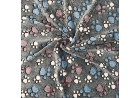 Minky Baranek wzór ŁAPKI na szarym tle