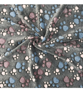 Minky Baranek wzór ŁAPKI na szarym tle