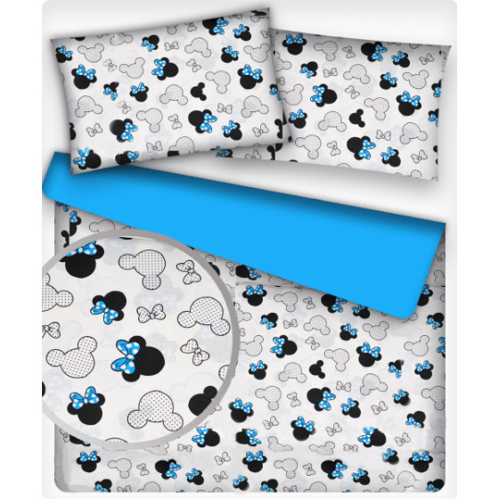Bavlněné látky vzor Kokardy modré bílý podklad