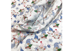 Tkanina bawełniana świąteczna Skrzaty niebieskie na białym tle