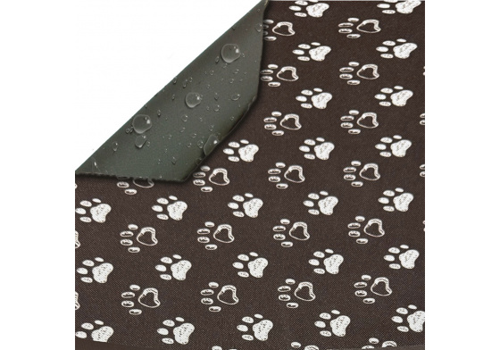 Tkanina wodoodporna KODURA wzór łapki 3 na brązowym tle