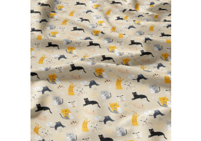 Tkanina bawełniana wzór kotki z mlekiem na beżowym tle