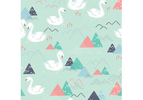 Tkanina bawełniana wzór łabędzie na miętowym tle