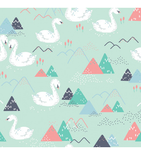 Tkanina bawełniana wzór łabędzie na miętowym tle