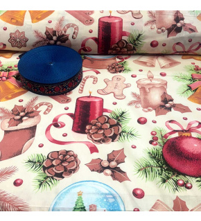 Tkanina bawełniana wzór ozdoby świąteczne 