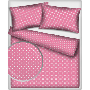 Tkanina bawełniana Białe groszki 7 mm na różowym tle