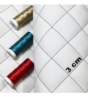 Ekoskóra KLASIK 3x3 cm, kolor Biały pikowana Czarną nicią 145 cm