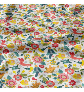 Tkanina bawełniana wzór Ptasi Raj na białym tle