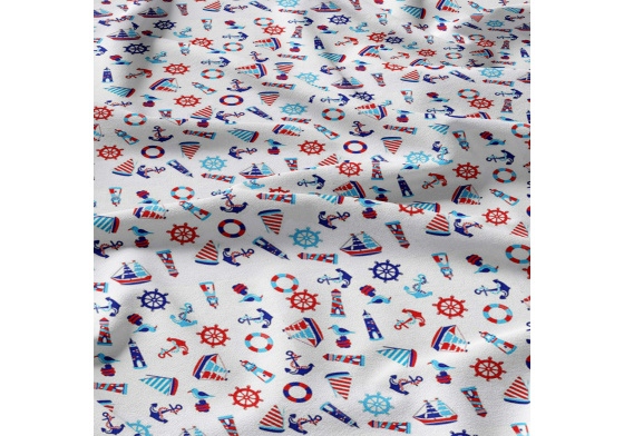 Tkanina bawełniana wzory morskie dla dzieci na bialym tle