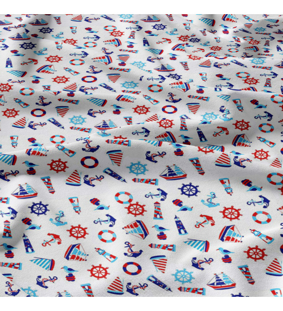 Tkanina bawełniana wzory morskie dla dzieci na bialym tle