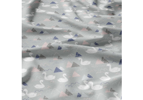 Tkanina bawełniana wzór białe łabędzie na szarym tle