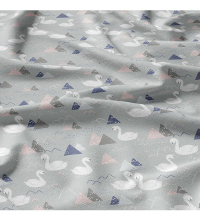 Tkanina bawełniana wzór białe łabędzie na szarym tle