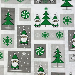 Tkanina bawełniana wzór świąteczny zielono - szary