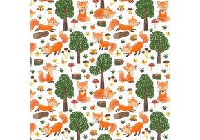 Tkanina bawełniana wzór pomarańczowe lisy i drzewa