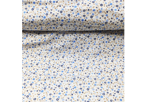 Tkanina bawełniana wzór niebiesko-szare kwiaty na białym tle