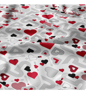 Tkanina bawełniana wzór wielokolorowe serca na białym tle