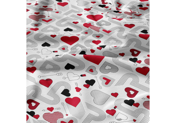 Tkanina bawełniana wzór wielokolorowe serca na białym tle