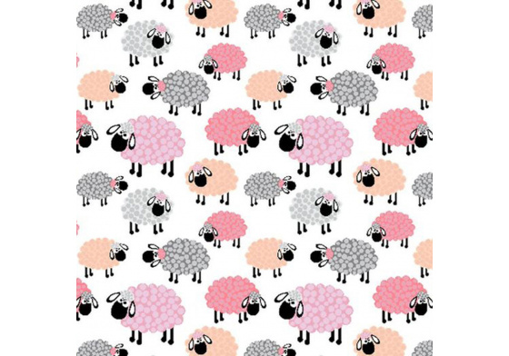 Tkanina bawełniana wzór owieczki różowe na białym tle