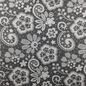 Tkanina bawełniana wzór białe kwiaty na szarym tle