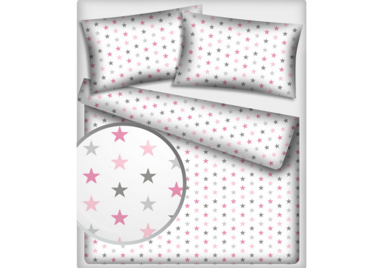 Dětská dekorační bavlněná látka vzor hvězdy růžové na bílém