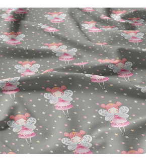 Tkanina bawełniana wzór Calineczka na szarym tle